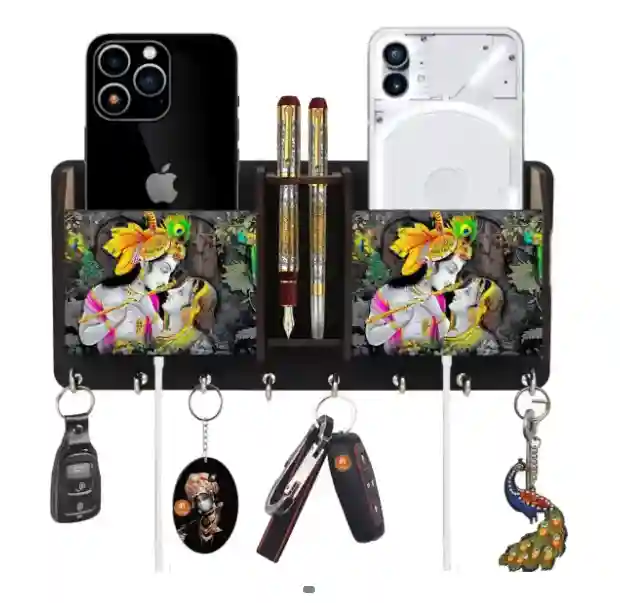  Wood Key Holder (8 Hooks, Multicolor)